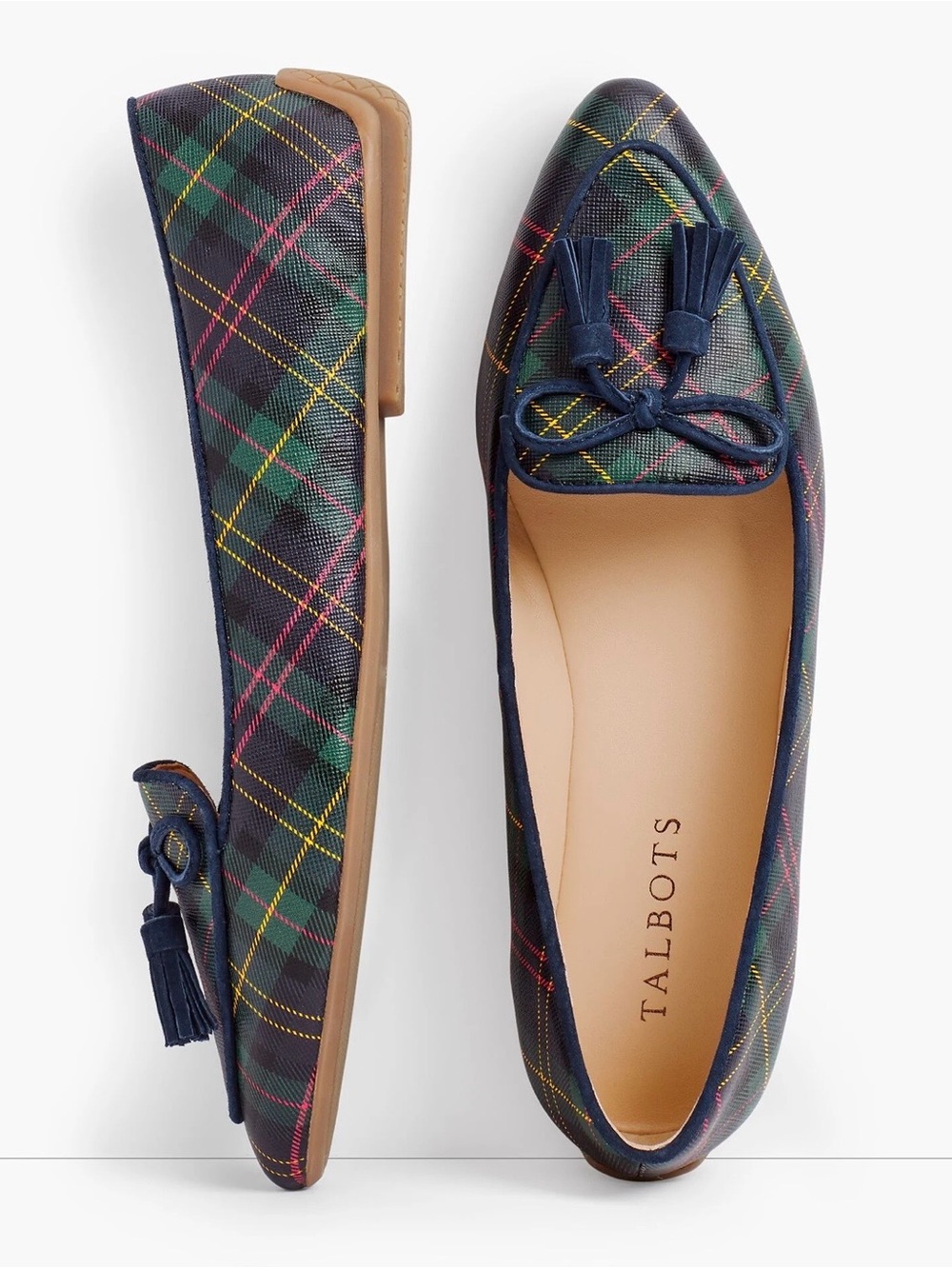 Talbots Tartan Plaid Francesca Tie Tassel Driving Moccasins Size 7.5 Preppy